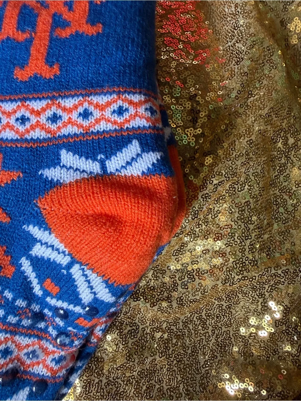 Blue & Orange Fleece-Lined Holiday Crew Socks